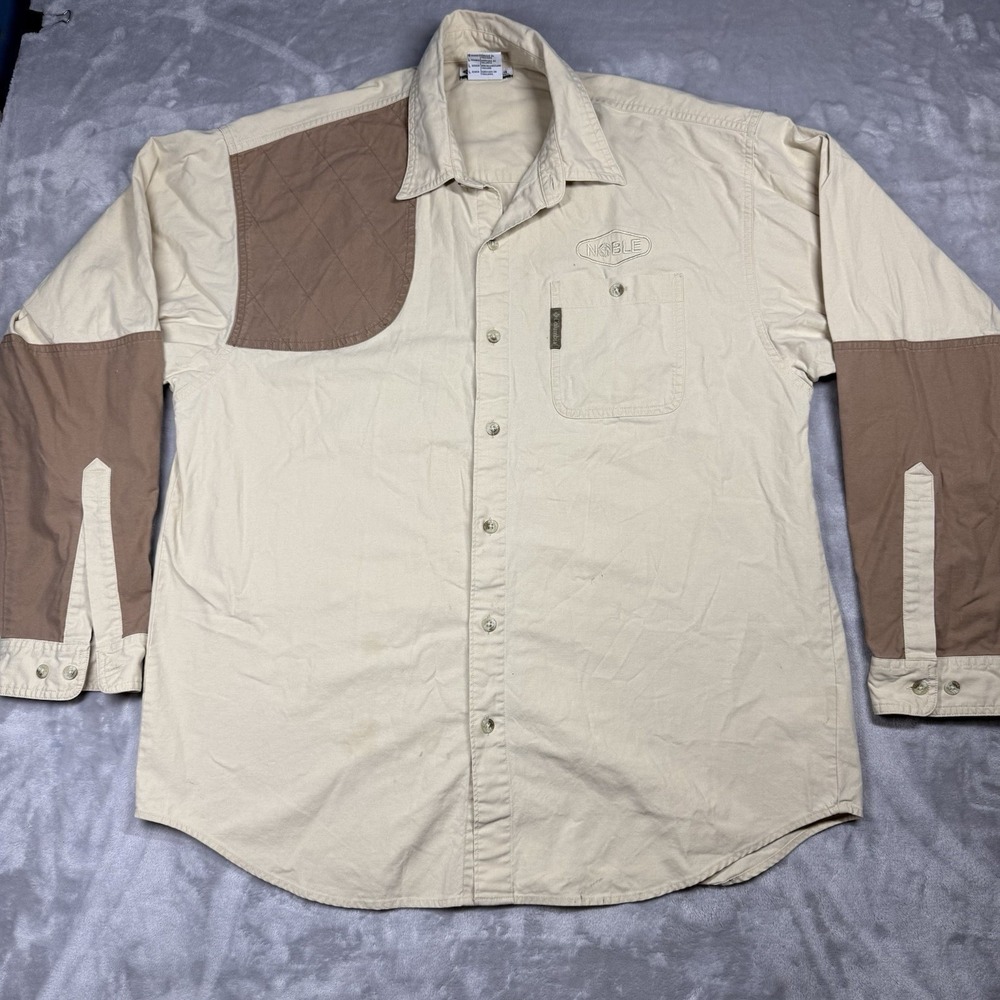 Columbia Shooting Shirt Mens L Beige Quilted Shoulder Hunting Long Sleeve Noble